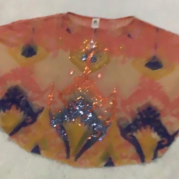 S twelve women’s orange rhinestone sheer boho kimono sleeve top size large - Picture 3 of 9
